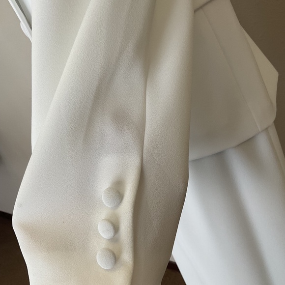 EMILY Polyester Skirt Suit Size 10 White Lined Notch Collar Cocktail 2PC - Picture 5 of 11